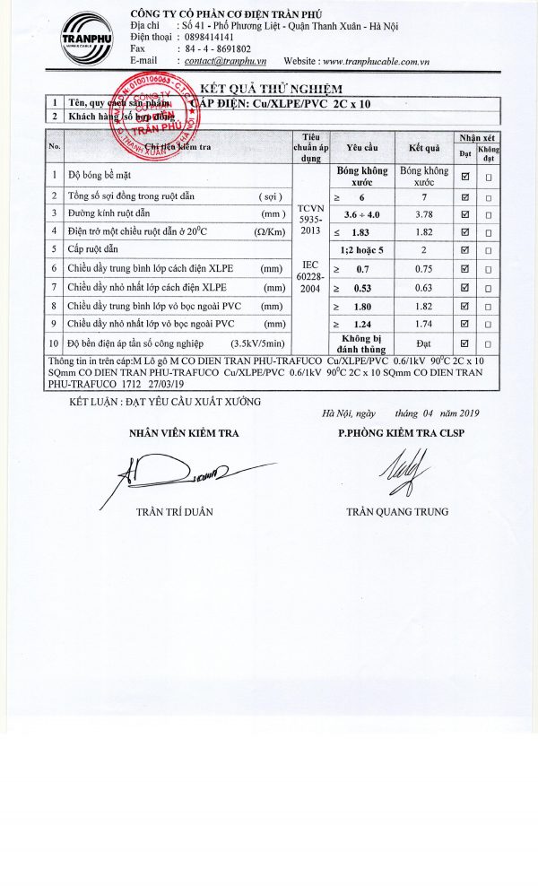 Xuất xưởng cáp treo 2x10